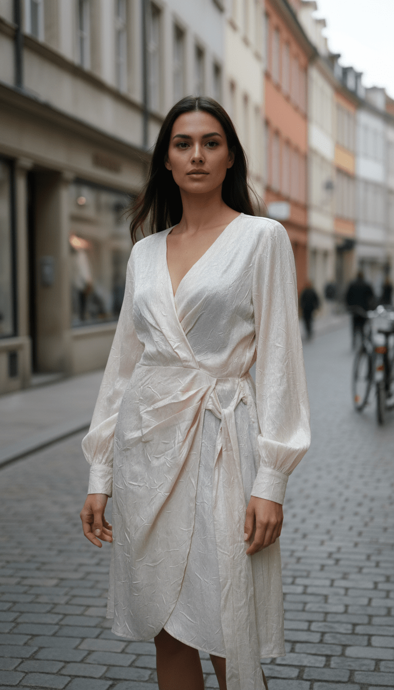 Rochie cu Decolteu în V, Elastic în Talie, Cordon și Mâneci Trei Sferturi - OK Lux. All rights reserved. - Dresses -