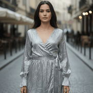 Rochie cu Decolteu Petrecut și Cordon în Talie - OK Lux. All rights reserved. - Dresses - 