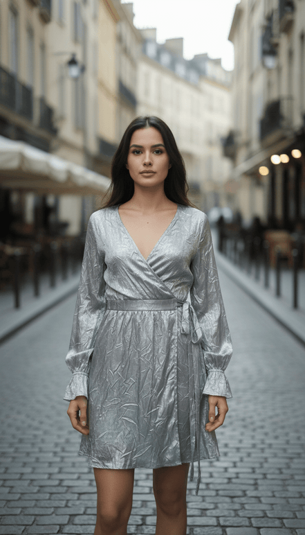 Rochie cu Decolteu Petrecut și Cordon în Talie - OK Lux. All rights reserved. - Dresses - 