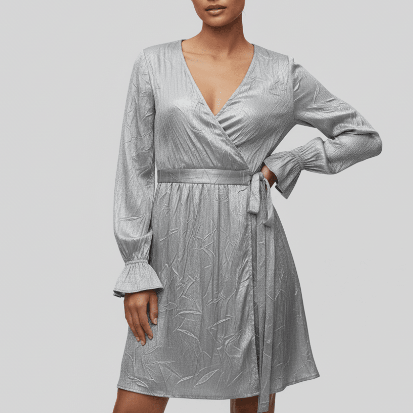 Rochie cu Decolteu Petrecut și Cordon în Talie - OK Lux. All rights reserved. - Dresses - 