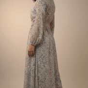 Rochie din Bumbac cu Decolteu în V, Cordon și Mâneci Trei Sferturi - OK Lux. All rights reserved. - Dresses - 