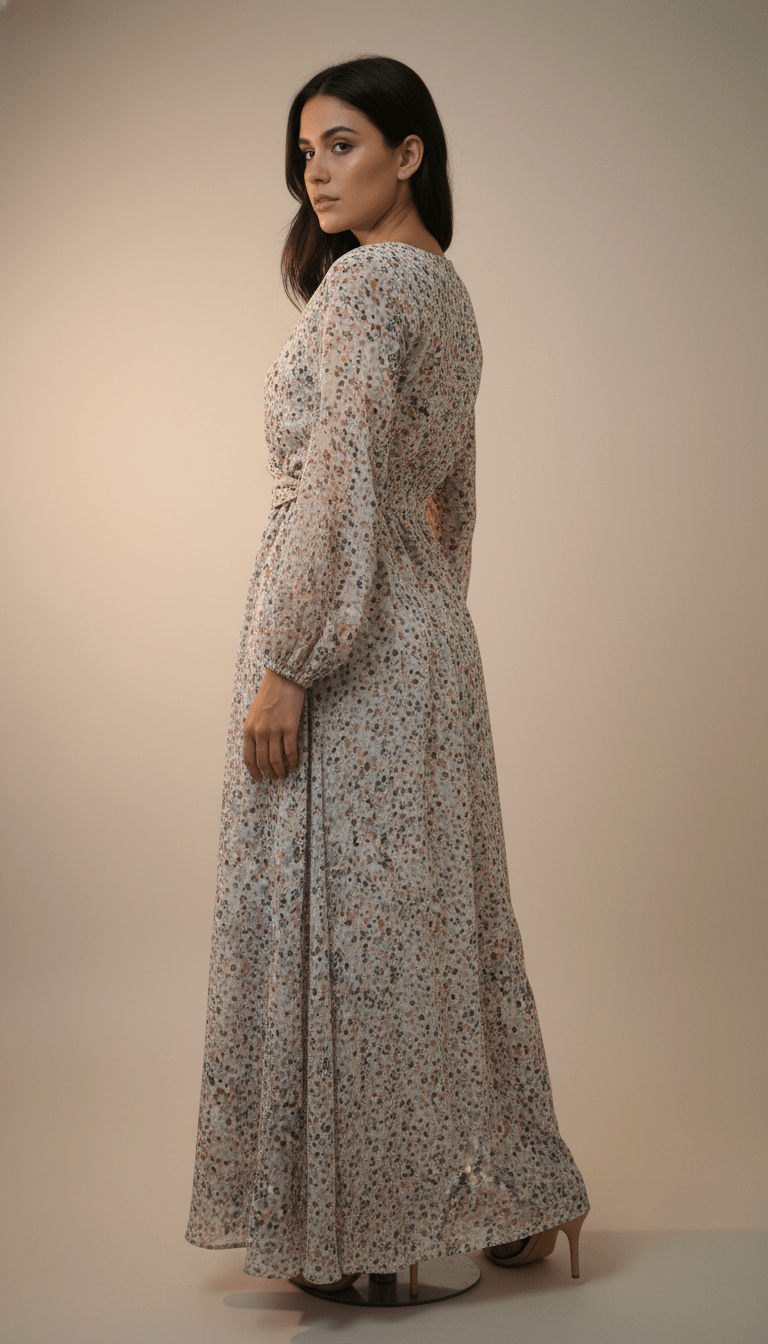 Rochie din Bumbac cu Decolteu în V, Cordon și Mâneci Trei Sferturi - OK Lux. All rights reserved. - Dresses - 