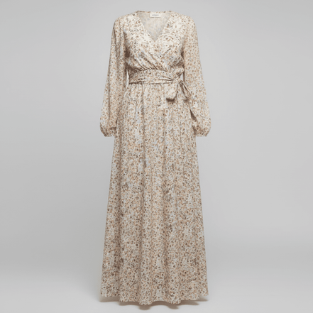 Rochie din Bumbac cu Decolteu în V, Cordon și Mâneci Trei Sferturi - OK Lux. All rights reserved. - Dresses - 