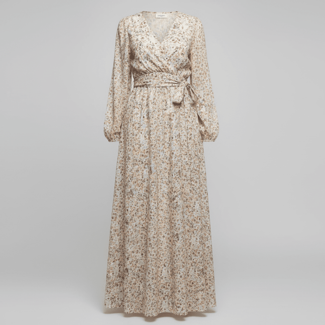 Rochie din Bumbac cu Decolteu în V, Cordon și Mâneci Trei Sferturi - OK Lux. All rights reserved. - Dresses - 