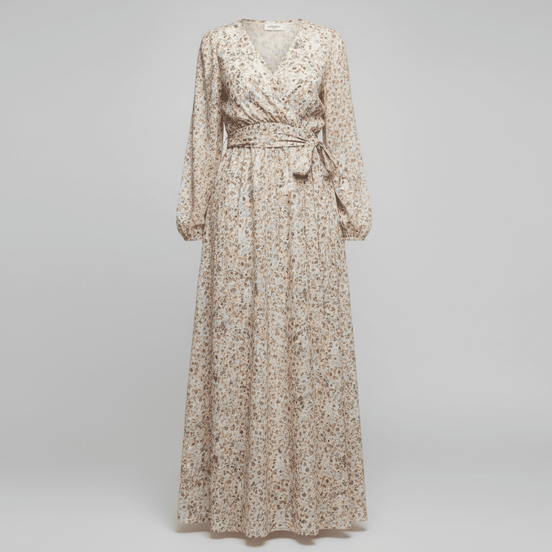 Rochie din Bumbac cu Decolteu în V, Cordon și Mâneci Trei Sferturi - OK Lux. All rights reserved. - Dresses - 