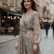 Rochie din Bumbac cu Decolteu în V și Croi Lejer - OK Lux. All rights reserved. - Dresses - 