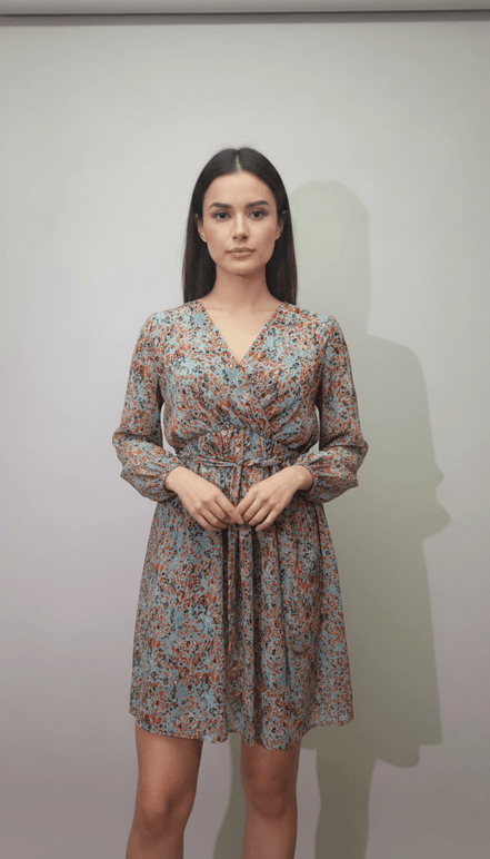 Rochie din Bumbac cu Decolteu în V și Croi Lejer - OK Lux. All rights reserved. - Dresses - 