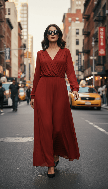 Rochie lungă fluidă aramiu camel - OK Lux. All rights reserved. - Dresses - CAMEL COPPER - 