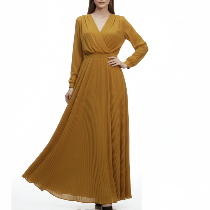 Rochie lungă galben muștar vibrant - OK Lux. All rights reserved. - Dresses - MUSTARD YELLOW - 
