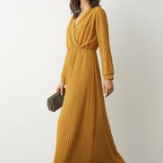 Rochie lungă galben muștar vibrant - OK Lux. All rights reserved. - Dresses - MUSTARD YELLOW - 
