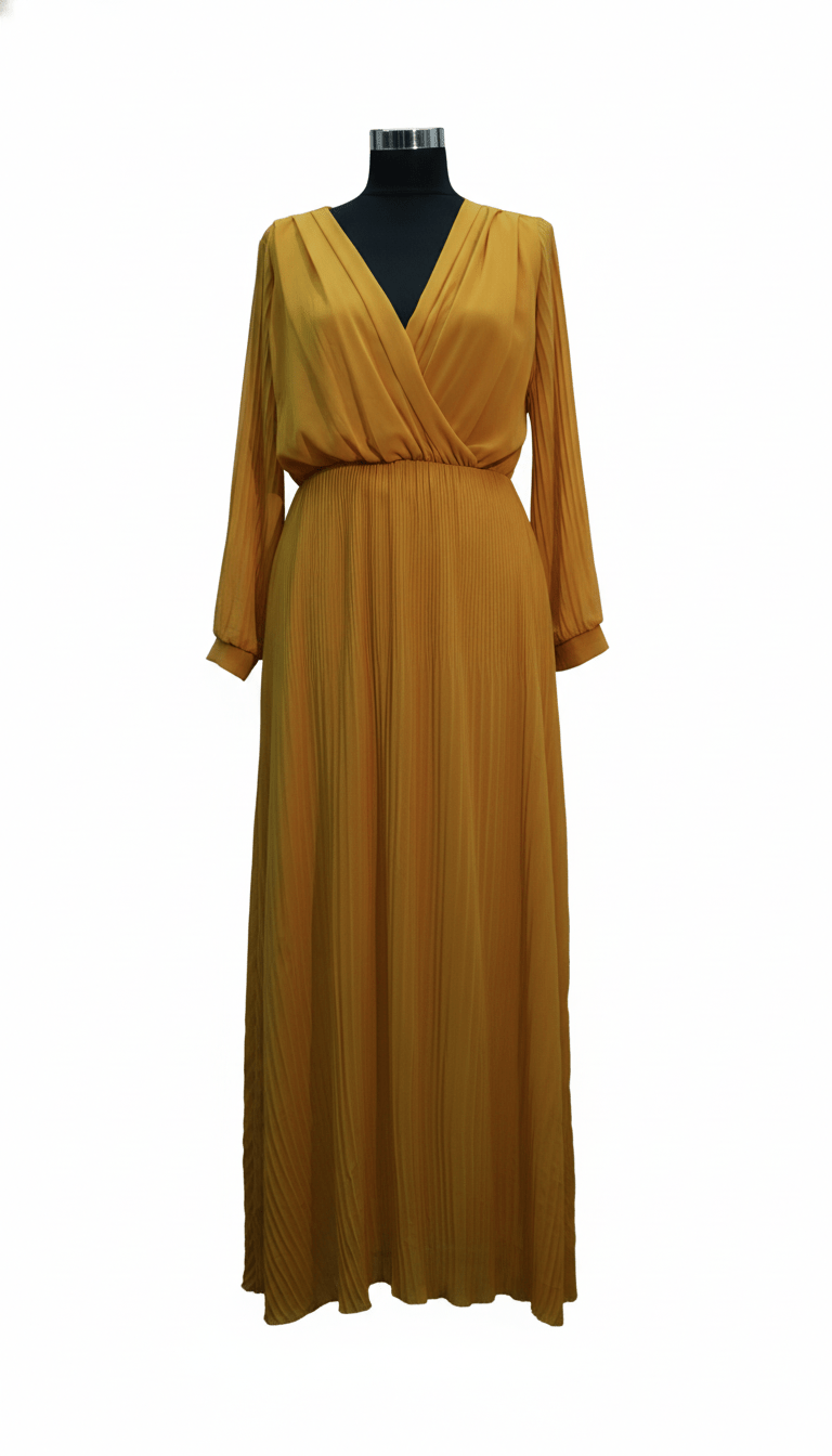 Rochie lungă galben muștar vibrant - OK Lux. All rights reserved. - Dresses - MUSTARD YELLOW - 