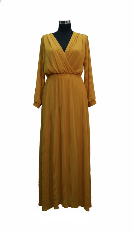 Rochie lungă galben muștar vibrant - OK Lux. All rights reserved. - Dresses - MUSTARD YELLOW - 