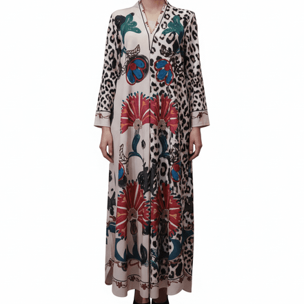 Rochie Maxi cu Decolteu în V, Imprimeu - OK Lux. All rights reserved. - Dresses - 