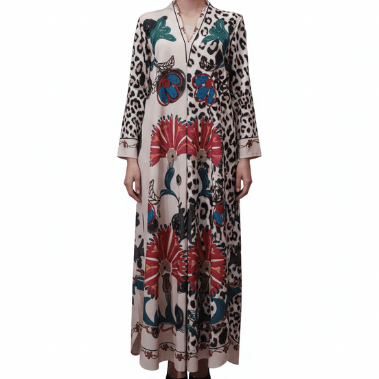 Rochie Maxi cu Decolteu în V, Imprimeu - OK Lux. All rights reserved. - Dresses - 