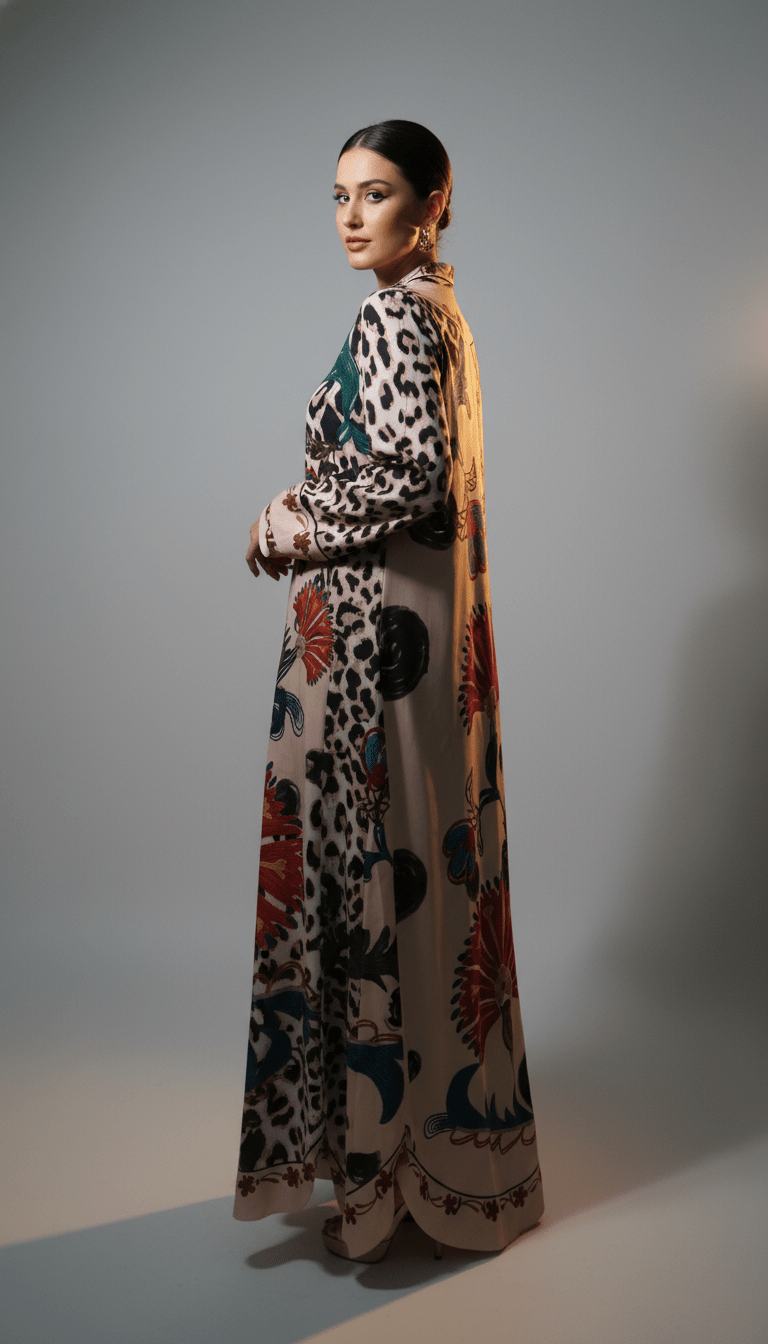 Rochie Maxi cu Decolteu în V, Imprimeu și Fir Lame - OK Lux. All rights reserved. - Dresses - 