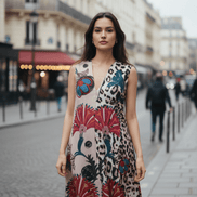 Rochie Maxi cu Decolteu în V, Imprimeu și Fir Lame - OK Lux. All rights reserved. - Dresses - 