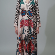 Rochie Maxi cu Decolteu în V, Imprimeu și Fir Lame - OK Lux. All rights reserved. - Dresses - 