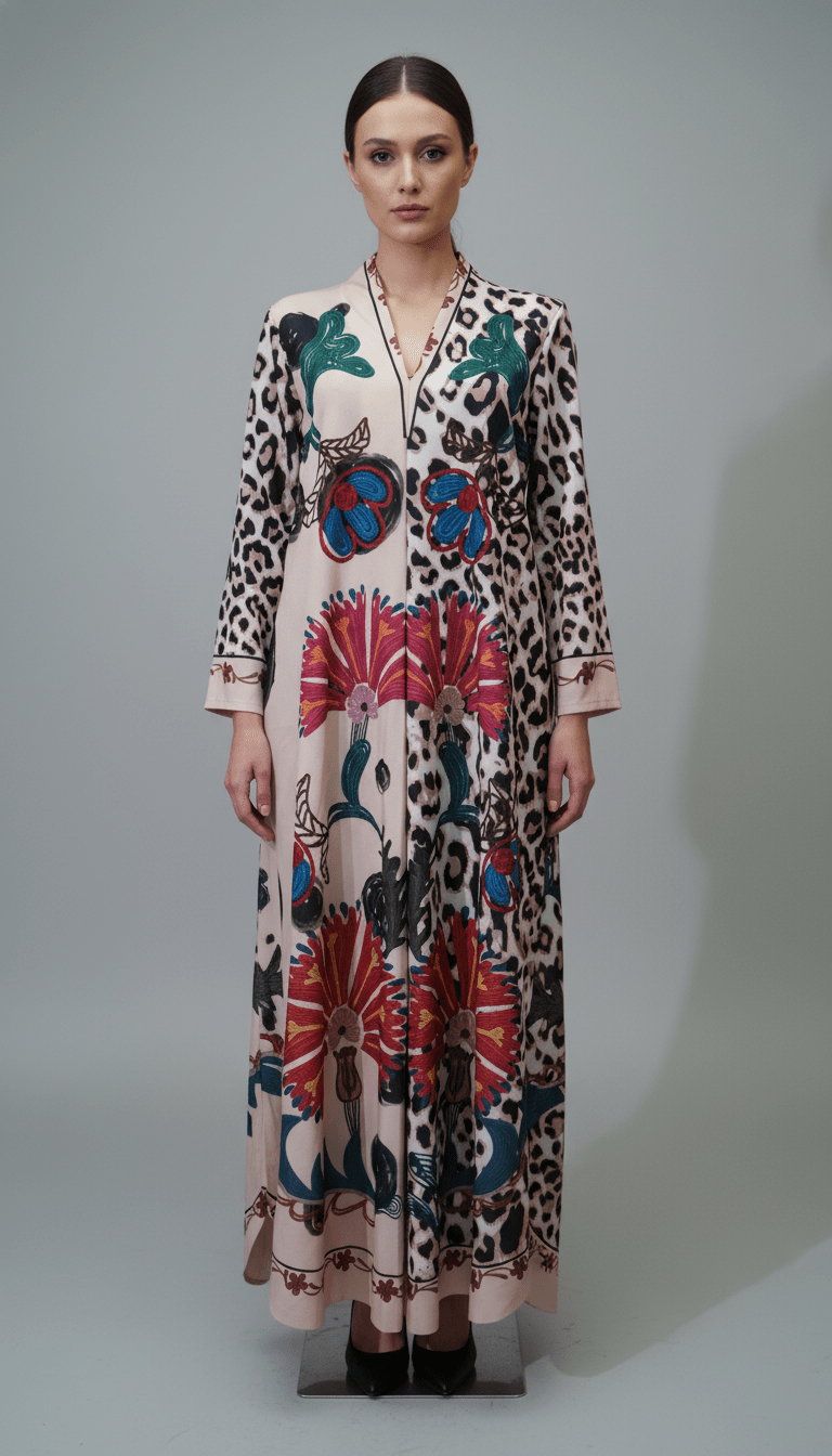 Rochie Maxi cu Decolteu în V, Imprimeu și Fir Lame - OK Lux. All rights reserved. - Dresses - 