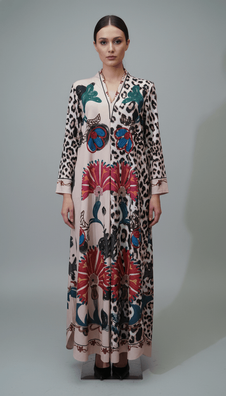 Rochie Maxi cu Decolteu în V, Imprimeu și Fir Lame - OK Lux. All rights reserved. - Dresses - 