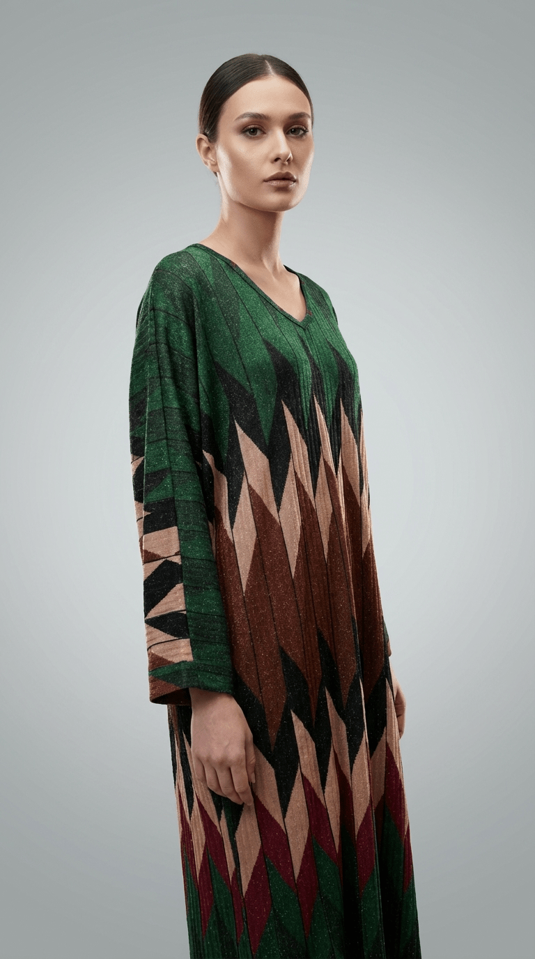 Rochie Maxi cu Decolteu în V și Imprimeu Subtil cu Fir Lame - OK Lux. All rights reserved. - Dresses - MULTICOLOR - 