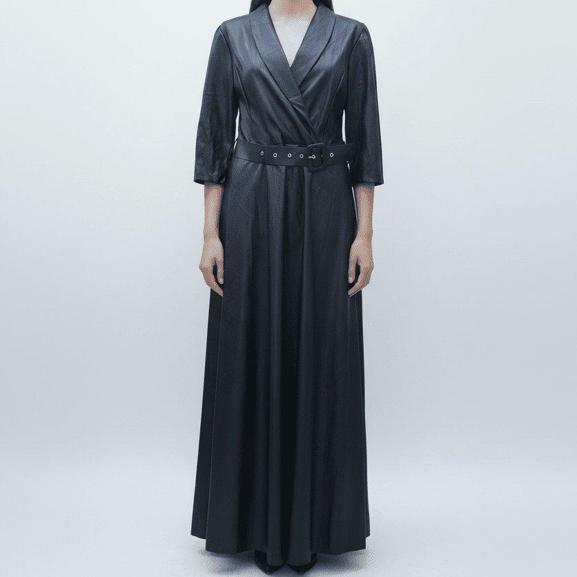 Rochie Maxi din Eco Piele cu Elastic în Talie – Eleganță Sofisticată - OK Lux. All rights reserved. - Rochii - 