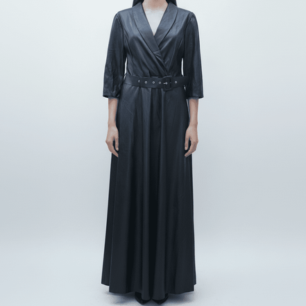 Rochie Maxi din Eco Piele cu Elastic în Talie – Eleganță Sofisticată - OK Lux. All rights reserved. - Rochii - 