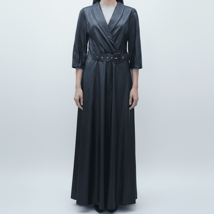 Rochie Maxi din Eco Piele cu Elastic în Talie – Eleganță Sofisticată - OK Lux. All rights reserved. - Rochii - 