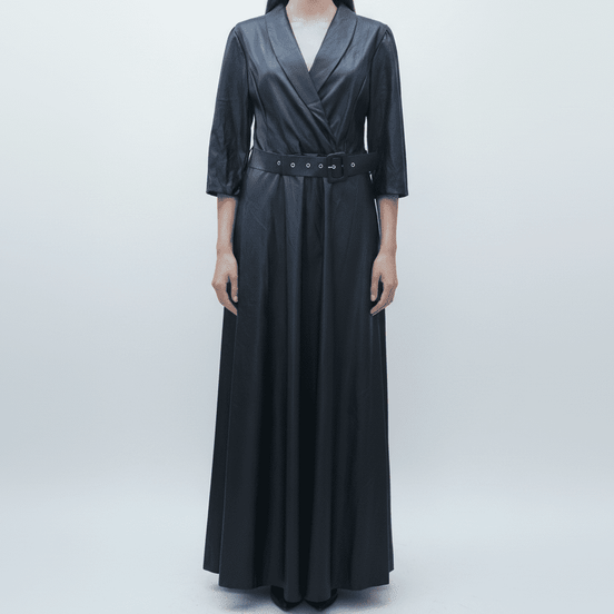 Rochie Maxi din Eco Piele cu Elastic în Talie – Eleganță Sofisticată - OK Lux. All rights reserved. - Rochii - 