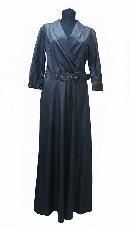 Rochie Maxi Eco Piele cu Dantelă și Elastic în Talie - OK Lux. All rights reserved. - Dresses - 