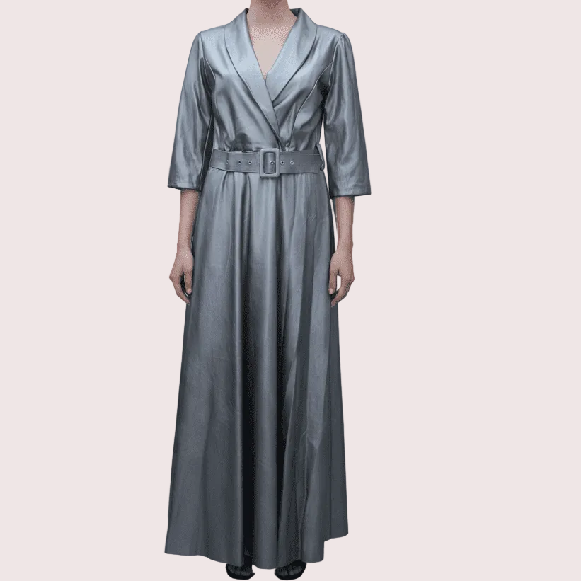 Rochie Maxi Eco Piele cu Decolteu în V și Cordon în Talie - OK Lux. All rights reserved. - Dresses - 