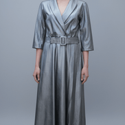 Rochie Maxi Eco Piele cu Decolteu în V și Cordon în Talie - OK Lux. All rights reserved. - Dresses - 