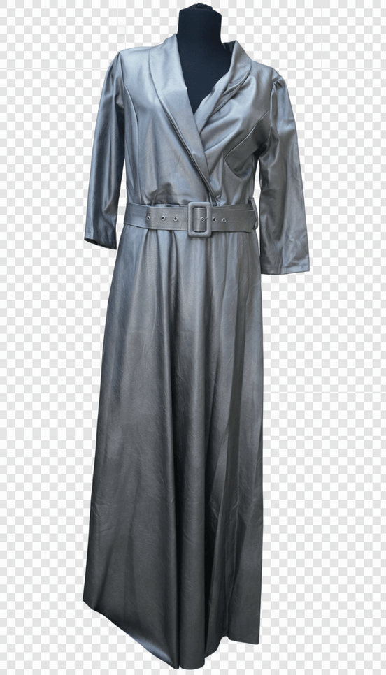 Rochie Maxi Eco Piele cu Decolteu în V și Cordon în Talie - OK Lux. All rights reserved. - Dresses - 