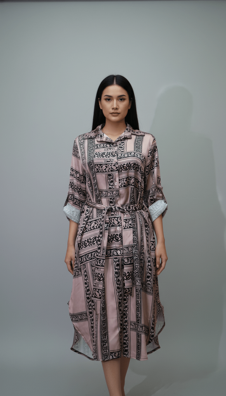 Rochie Tip Cămașă cu Nasturi și Cordon în Talie - OK Lux. All rights reserved. - Dresses - 