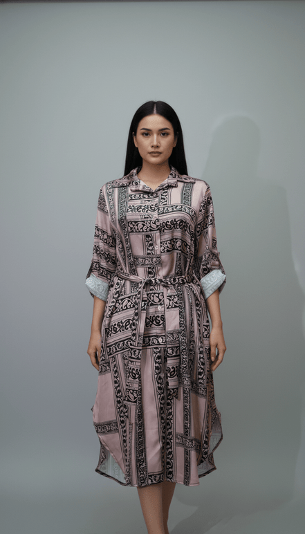 Rochie Tip Cămașă cu Nasturi și Cordon în Talie - OK Lux. All rights reserved. - Dresses - 