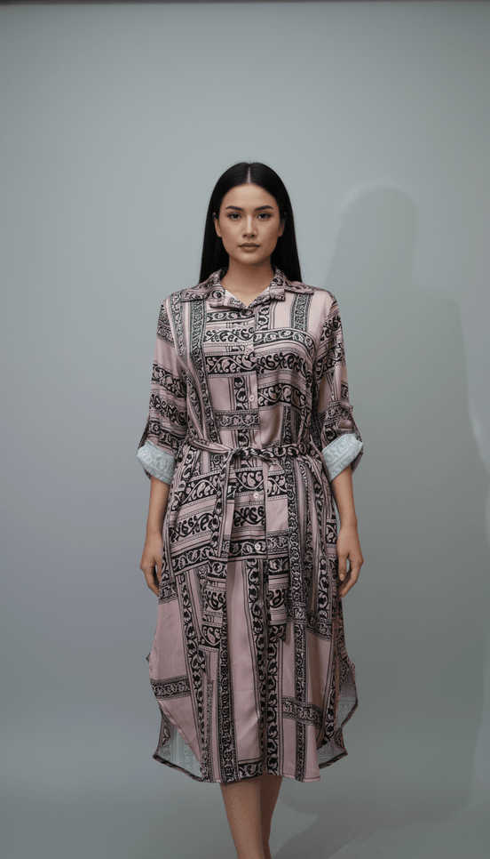 Rochie Tip Cămașă cu Nasturi și Cordon în Talie - OK Lux. All rights reserved. - Dresses - 