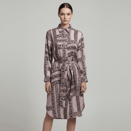 Rochie Tip Cămașă cu Nasturi și Cordon în Talie - OK Lux. All rights reserved. - Dresses - 