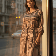 Rochie Tip Cămașă cu Nasturi și Cordon în Talie - OK Lux. All rights reserved. - Dresses - 