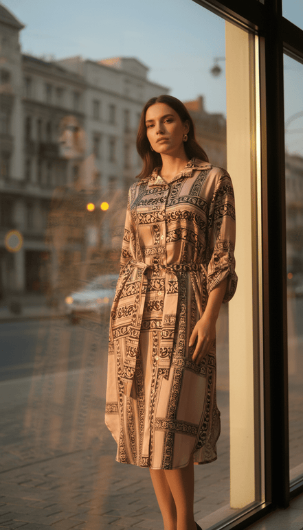 Rochie Tip Cămașă cu Nasturi și Cordon în Talie - OK Lux. All rights reserved. - Dresses - 