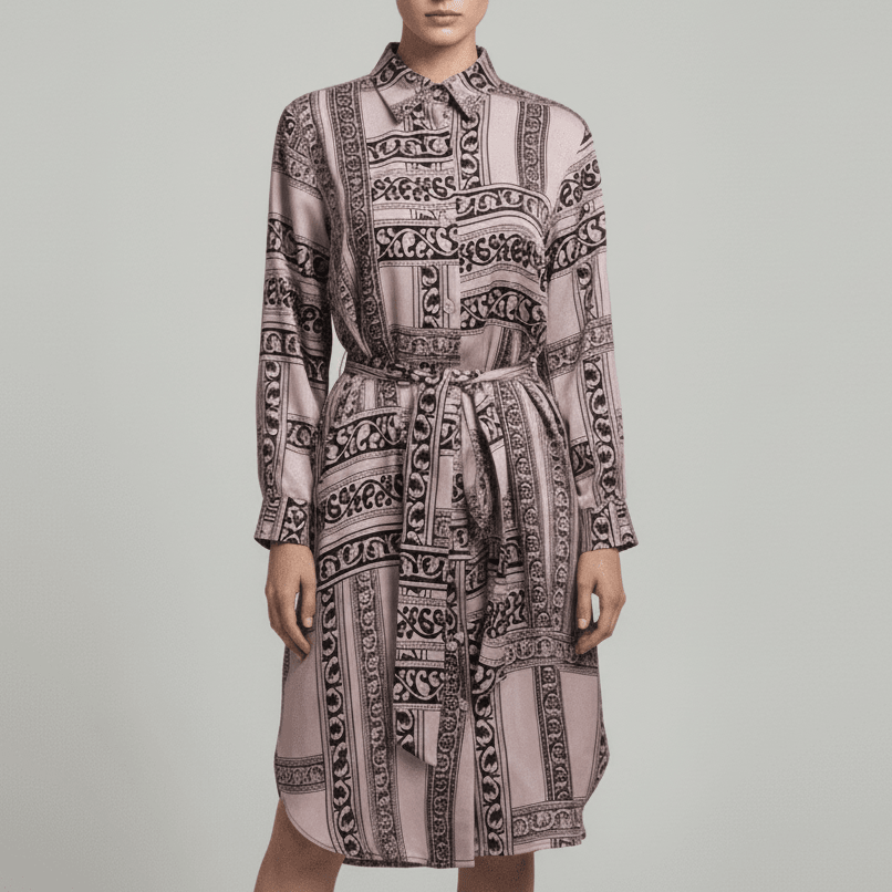 Rochie Tip Cămașă cu Nasturi și Cordon în Talie - OK Lux. All rights reserved. - Dresses - 