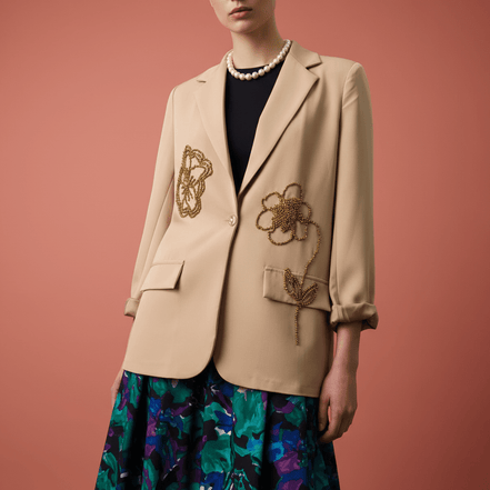 Sacou Beige Accesorizat Manual cu Detalii Artizanale – Design Laura Stoica - OK Lux. All rights reserved. - Sacouri - 