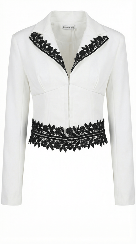 Sacou elegant alb cu aplicatii din dantela neagra contrastanta - OK Lux. All rights reserved. - Jackets - 