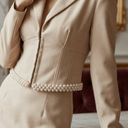 Sacou elegant bej accesorizat manual cu perle decorative - OK Lux. All rights reserved. - Jackets - 