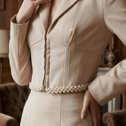 Sacou elegant bej accesorizat manual cu perle decorative - OK Lux. All rights reserved. - Jackets - 