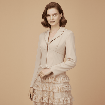 Sacou elegant bej accesorizat manual cu perle decorative - OK Lux. All rights reserved. - Jackets - 