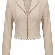 Sacou elegant bej accesorizat manual cu perle decorative - OK Lux. All rights reserved. - Jackets - 