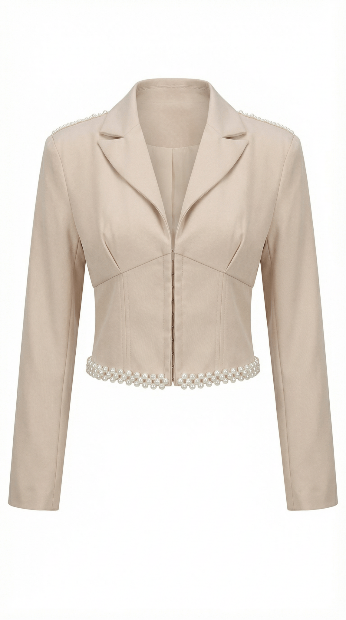 Sacou elegant bej accesorizat manual cu perle decorative - OK Lux. All rights reserved. - Jackets - 