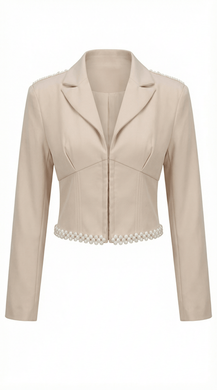 Sacou elegant bej accesorizat manual cu perle decorative - OK Lux. All rights reserved. - Jackets - 