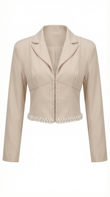 Sacou elegant bej accesorizat manual cu perle decorative - OK Lux. All rights reserved. - Jackets - 