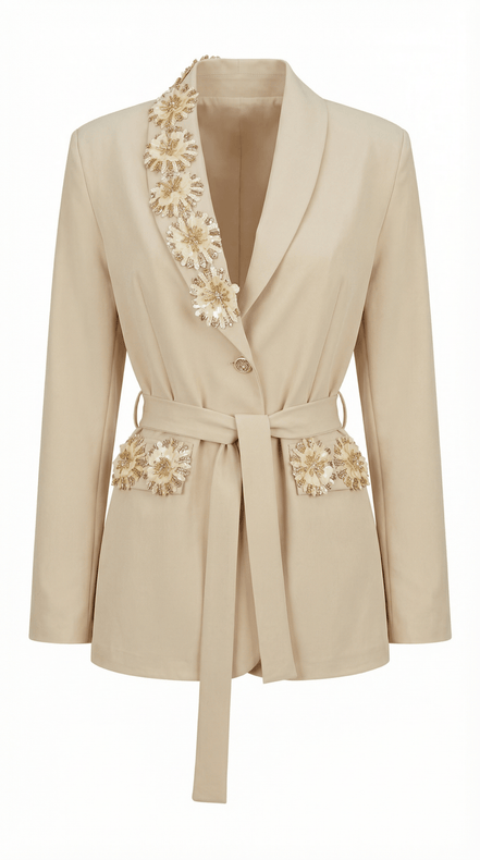 Sacou elegant bej cu aplicatii florale lucrate manual - OK Lux. All rights reserved. - Tuxedos - 