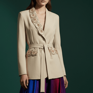 Sacou Elegant Bej cu Aplicații Florale Lucrate Manual - Laura Stoica - OK Lux. All rights reserved. - Tuxedos - 